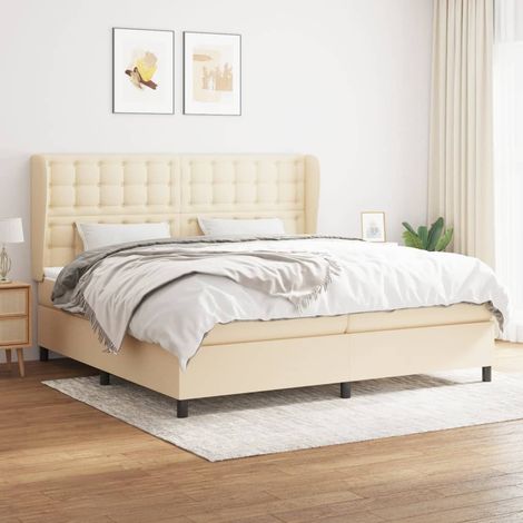 Sommier à lattes de lit avec matelas Crème 200x200 cm Tissu (1/5)