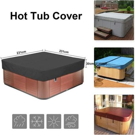 Housse pour Bain à Remous Carrée de Jardin, Tissu Oxford 210D Étanche Anti-UV (Noir, 231x231x30cm) (1/4)
