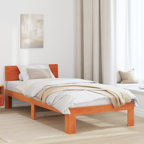 Bettrahmen Wachsbraun 90 x 190 cm Massives Kiefernholz vidaXL (1/5)