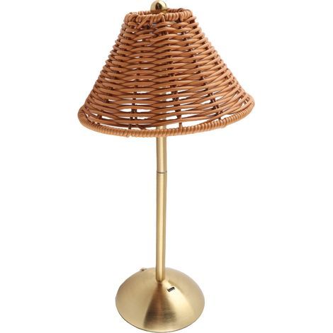 Decdeal Kabellose Rattan-Tischleuchte, Boho-Stil, wiederaufladbar, dimmbar, dekorative Nachttischleuchte, für Zuhause, Restaurant, Hotel und Esszimmer (1/5)
