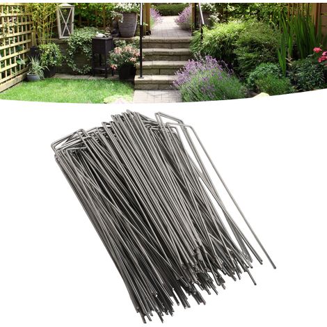 Boucles de fixation galvanisées pour jardin, Marque, LCP-2024, matériau durable rustproof, en forme de U, 100 pièces dimensions 4x10cm pour fixation de tissus d'anti-mauvaises herbes et décoration (1/5)