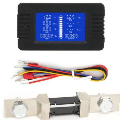 Battery Monitor, LCD Display Multifunction DC Battery Monitor, 0-200V, Wattmeter Balance Power Battery Voltage Checker Analyzer, with 200A Shunt(with 200A shunt) (1/5)