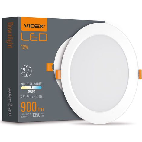 Luminaria redonda empotrable blanca de 17,5 cm con LED integrado de 12 W, DownLight Videx 4000 K, 1350 lm. (1/5)