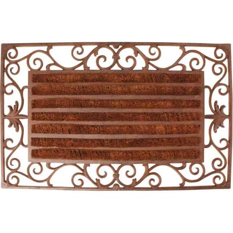 Paillasson en fonte coco 74 x 46 cm – Motifs arabesques – Tapis d'entrée décoratif et fonctionnel – Best For Boots (1/8)