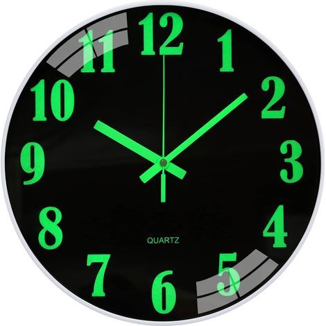 Horloge Murale Lumineuse Silencieuse 30 cm, Pendule Fluorescente avec Aiguilles et Chiffres Glow in Dark, Veilleuse Nuit Décorative pour Chambre Salon Cuisine Bureau, Sans Tic-Tac (1/5)