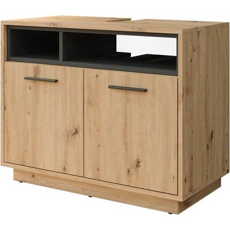 Meuble sous vasque simple Beatrice, Chêne Artisan/Anthracite, 80 x 64 cm, Vicco (1/5)