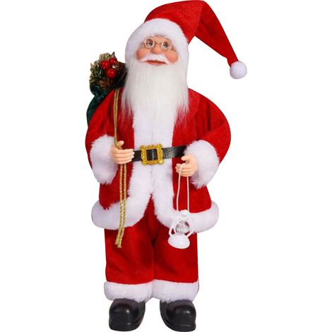 32 cm große, stehende Weihnachtsmannfigur, ideal als Weihnachtsdekoration für Schlafzimmer, Kaminsims, Tischdekoration oder Schaufenster. Rote Verzierung. (1/5)