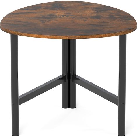 Dreieckiger Couchtisch mit Metallbeinen, rustikales Braun
