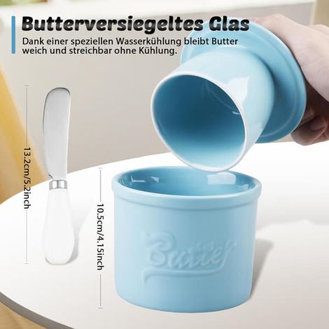 Beurrier en céramique avec couvercle bleu clochette (1/4)