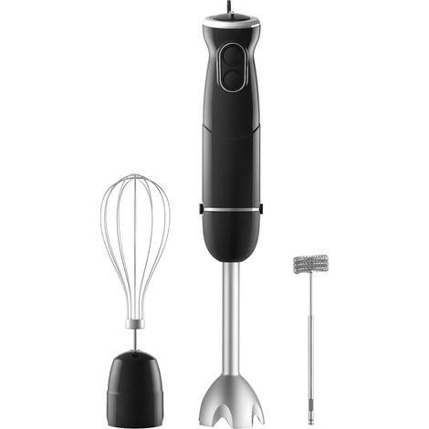 Mixeur plongeant homgeek 3-en-1 500W, 6 vitesses + Turbo, fouet inox et mousseur à lait, design ergonomique noir (1/4)