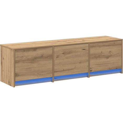 Mobile TV rettangolare moderno con cassetto illuminato a LED 140 x 34 x 40 cm finitura rovere ingegnerizzato 020056326