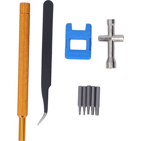 Ensemble d'outils 9 en 1 pour modèles réduits voiture, bateau, avion, avec tournevis embouts, pince à épiler, douille croisée, doré. (1/5)