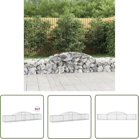 The Living Store Paniers à gabions arqués 17 pcs 300x50x40/60 cm fer galvanisé - Panier Gabion - Mur Gabion - Clôture Gabion - Décoration Jardin - Barrière Jardin (1/5)