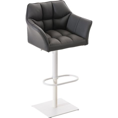 Taburete de bar regulable x1 en piel sintética blanca con asiento envolvente acolchado y base cuadrada de metal blanco 100006505