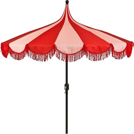 Parasol de Jardin Rayé Rouge Foncé et Clair à Franges Polyester et Acier Ø 235 x H 238 cm - PANGIVO (1/5)