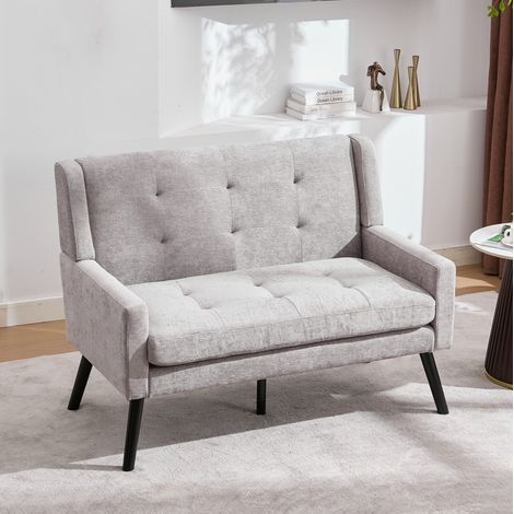 CHICFURN Banco de 2 plazas 119x75x88 cm en lino gris claro, asiento de espuma, patas de madera (1/5)