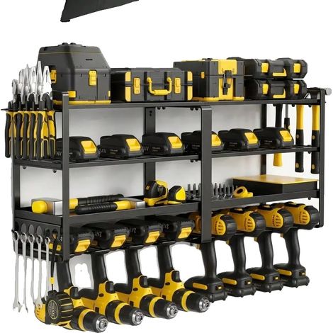 Organizzatore per attrezzi, design a 4 livelli, scomparti regolabili, 8 supporti per punte da trapano, montaggio a parete, struttura robusta. (1/5)