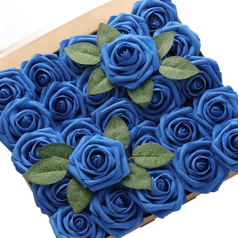 50 roses artificielles réalistes en mousse, idéales pour la décoration de mariage, les arrangements floraux et la décoration intérieure (Saphir).-AquaForge (1/5)
