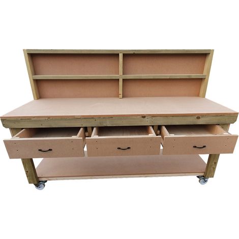 Wooden MDF Top Workbench With Drawers (V1), 8ft (240cm) With back panel