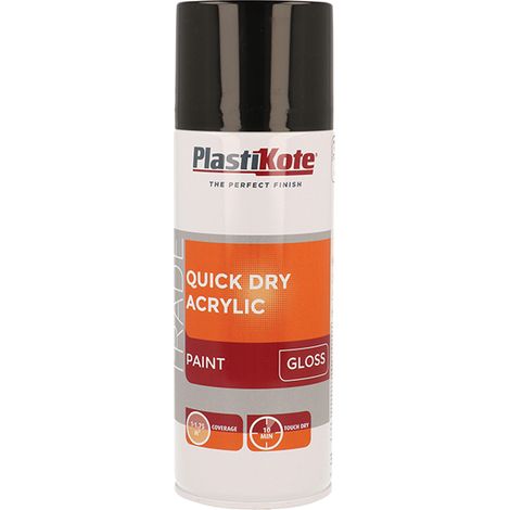 PlastiKote Trade Quick Dry Acrylic Spray Paint Gloss Black 400ml PKT71009