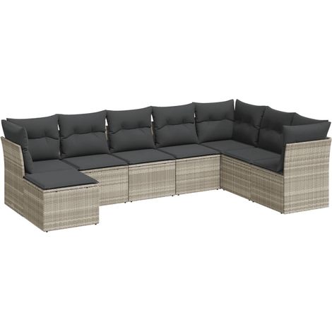 Maison Exclusive - Set Divano da Giardino 8pz con Cuscini Grigio Chiaro Polyrattan (1/3)