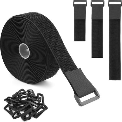 Sangle Auto Agrippante avec 20 Boucles, Sangles de Serrage 3,8cm de Large Nylon Réglable Sangle de Câble Réutilisables Coupe Libre pour Organisateur ou Rangement (1/5)