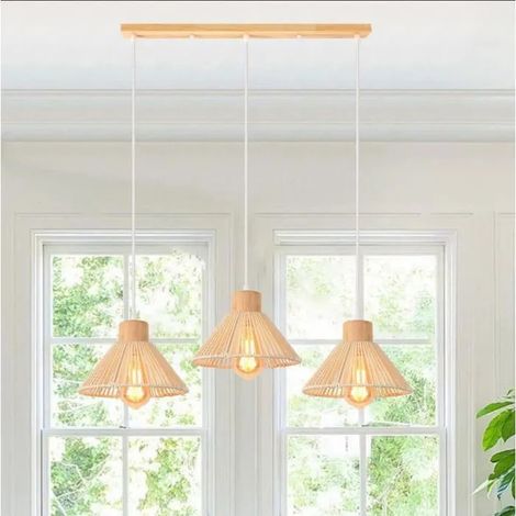 3lampes Suspension Luminaire Vintage,Lampe de Plafond Industriel en Rotin Fer E27 Luminaire Abat-jour Design Chapeau,Blanc (1/5)
