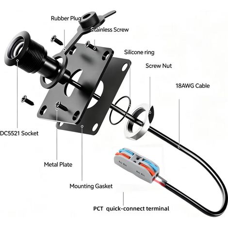 MINI power adapter waterproof aluminum wall socket wiring module 5521 female TO quick terminal block (1/4)
