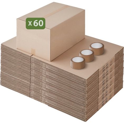 Pack and Move - Lot 60 cartons déménagement seconde main - 57 x 39 x 34 cm - Cartons réemployés - Seconde vie - 3 adhésifs offerts