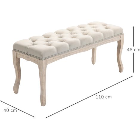Banc capitonné HOMCOM avec revêtement en lin, banc de lit avec structure en bois, banc à chaussures pour chambre, salon, entrée, 110 x 40 x 48 cm, beige