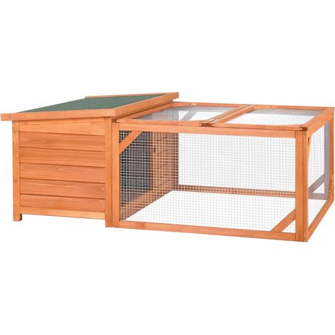 Kleintierstall Zwergkaninchenstall 125,5X100X49Cm Mit Öffenbarem Asphaltdach Outdoor Indoor Hinterhof Wetterbeständig Tannenholz Orange+Grün