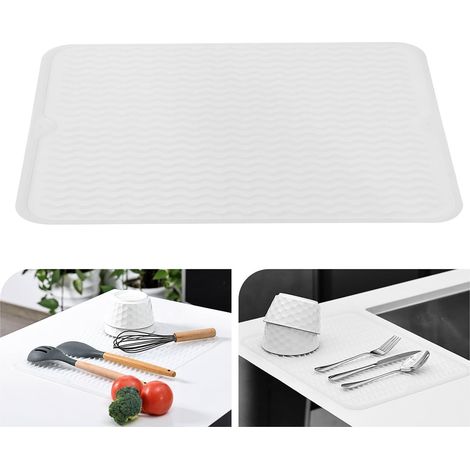 Alfombrilla antigoteo de silicona transparente de 40x45 cm, resistente al calor, antideslizante, para escurrir platos o colocar sobre la mesa.