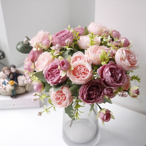 bouquets de pivoines artificielles, fleurs blanches, pivoines en soie (1/3)