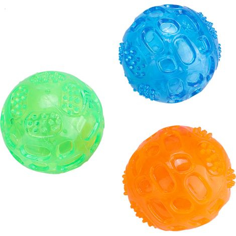 Set mit 3 quietschenden Kaubällen für Welpen zur Zahnreinigung. (1/5)