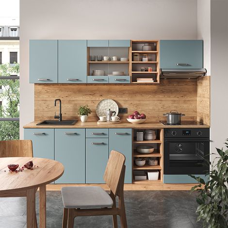 Mueble de cocina R-Line, Roble azul-gris-dorado, 240 cm sin encimera, Vicco (1/5)