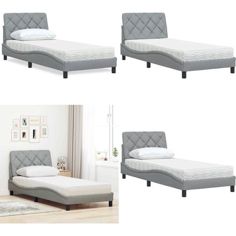 vidaXL Bett mit Matratze Hellgrau 80x200 cm Stoff (1/5)
