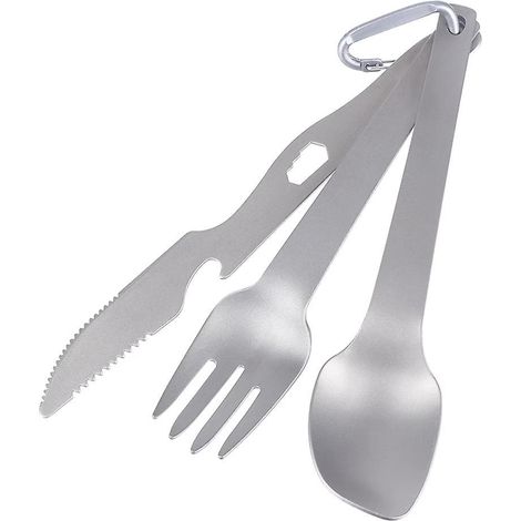 Titan-Messer-, Gabel- und Löffel-Besteckset für Camping, Outdoor-Geschirr und Wandern