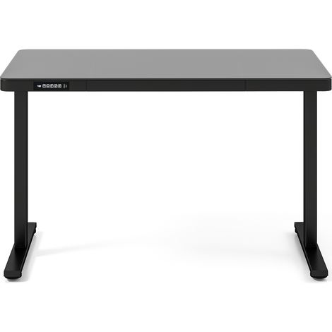 COSTWAY 120 x 60 CM Whole-Piece Glass Standing Desk with Drawers Black (1/5)