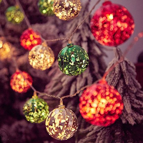Boule De Noël Lumineuse - Guirlande À Led Pour Décoration Intérieure Et Extérieure - Fil De Cuivre Flexible - Alimentation Sur Piles - 10 Boules - 1,5 M (1/5)