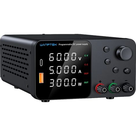 Fuente de alimentación de laboratorio, voltaje ajustable, interfaz USB-A/Tipo-C, color negro, 60V 5A 300W (1/2)