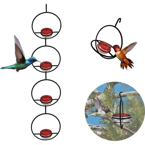 Nourrisseur circulaire pour colibris en métal anti-fourmis et abeilles avec anneau extérieur, 4 pièces