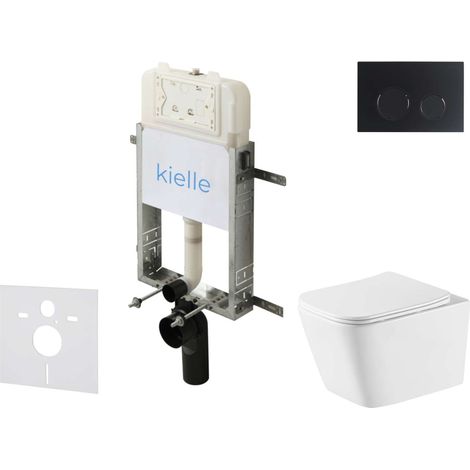 kielle Genesis New - Conjunto de instalación empotrada, inodoro Arkas I, Vortex Rimless+, asiento softclose y pulsador Gemini New II, negro mate 30528SZ78 (1/5)