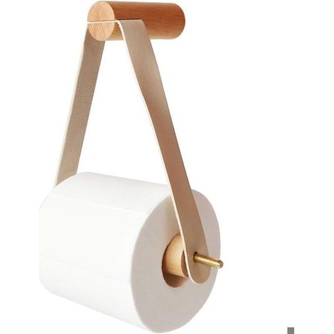 Porte-rouleau papier toilette mural - PZCC - PZCC - Bois - Cuir - Montage mural facile (1/4)