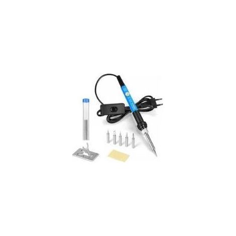 Fer a Souder Etain de Précision avec Support et Interrupteur ON/OFF, Temperature Réglable 200450℃, 9 en 1 Kit, 5 pointes, fil à souder - (1/5)