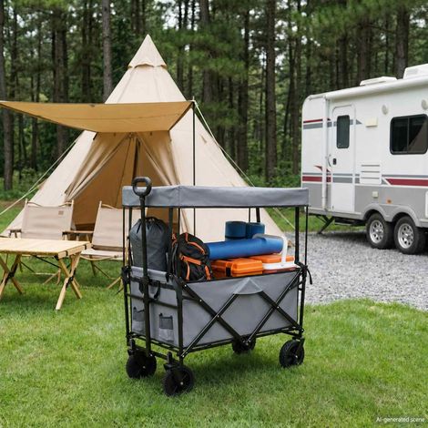 vidaXL Chariot de courses pliant avec freins Gris 105 x 56,5 x 116 cm (1/5)
