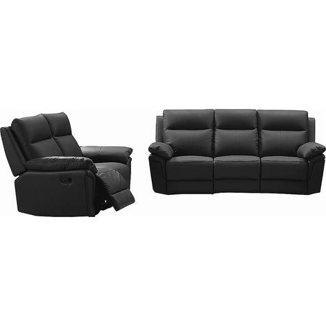 Divano relax 3+2 posti in pelle di bufalo - Nero - PAKITA (1/5)