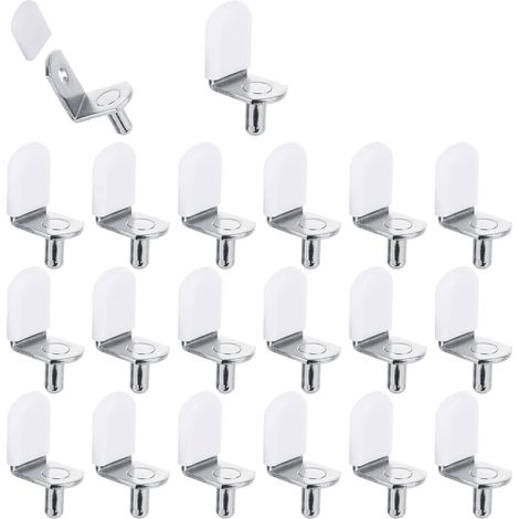 Support Etagere, Taquet Etagere, Taquets pour Étagères, Support Etagere Placard, Lot de 20 Taquets en Forme de 7 en Métal Nickelé 5x8 mm avec Gaine Blanche pour Meuble et Bibliothèque (1/5)