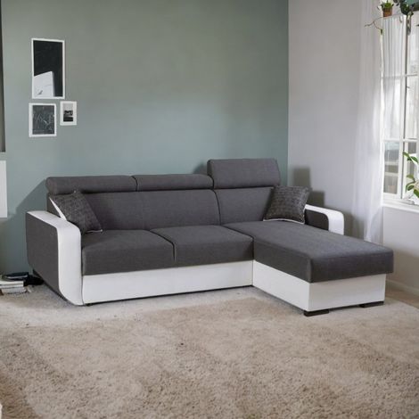 Canapé d'angle convertible et réversible EMPERO L gris et blanc