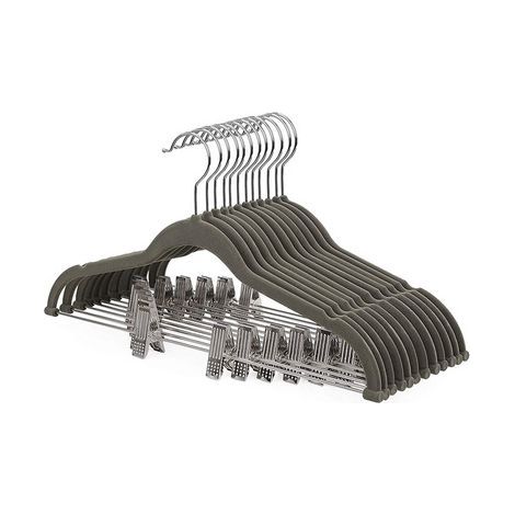 Cintres à pantalons gris, lot de 10, en velours, longueur 42,5 cm, réglables (1/5)