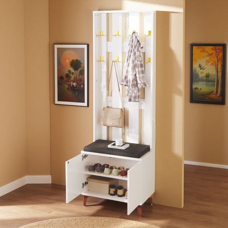 Garderobenmöbel, Flurmöbel-Set mit 2 Türen, 2 Schubladen, Kommode, Kleiderschranktür mit Haken und modernem Design – Weiß